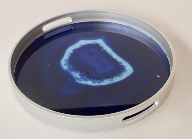 Round Blue & Silver Swirl Tray